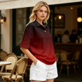 thumbnail image 4 of Sewkxo Women's Rugby Shirt Gradient Color Polo T-Shirts Oversized Short Sleeve Lapel V Neck Tee Summer Pullover Tops,Red M, 4 of 6