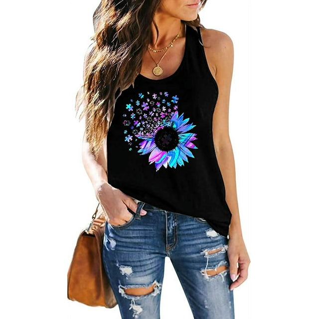 Camiseta sin mangas para mujer, para entrenamiento de yoga, sin mangas, con estampado bonito, ajuste holgado, para correr Xemadio HMYH039-1