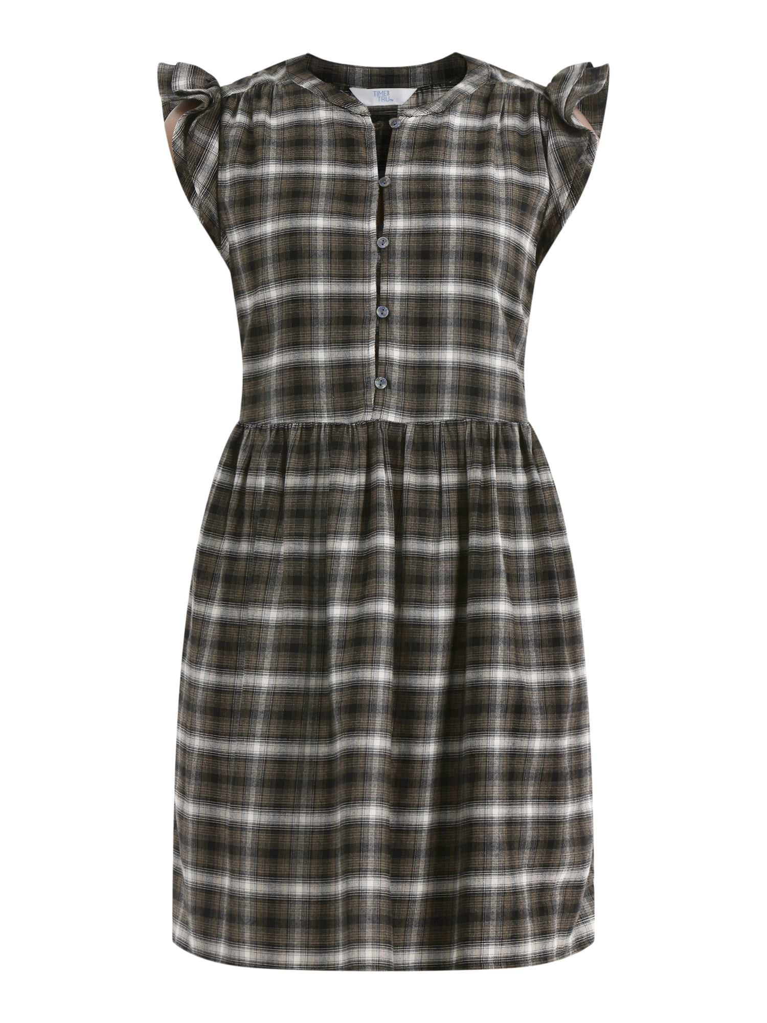Time and Tru Women's Cotton Mini Dress with Flutter Sleeves, Sizes XS-XXXL