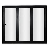 KaMic 96" x 80" 3 Panels Aluminum Folding Doors In Bluck, Folded Out From Left To Right