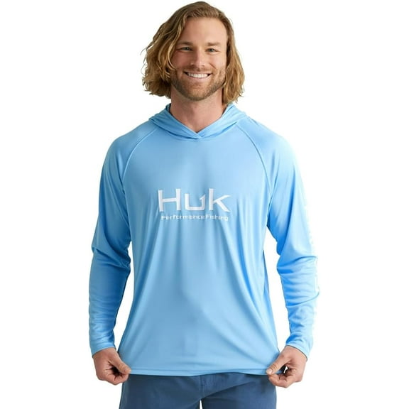 HUK Men's Standard Pursuit Vented Long Sleeve Hoodie, Fishing Shirt with Hood, Marolina Blue