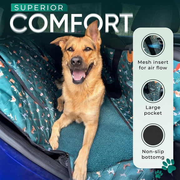 Dog Back Seat Cover – Waterproof Heavy‑Duty Car & SUV Bench/Hammock Style, Padded Shearling Fleece Bottom for Safe & Comfortable Pet Travel