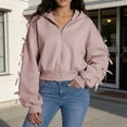 thumbnail image 2 of Bibifish Womens Hoodies Fall Cute Bow Sleeve Cropped Full Zip Hooded Sweatshirts Open Front Tops, 2 of 6