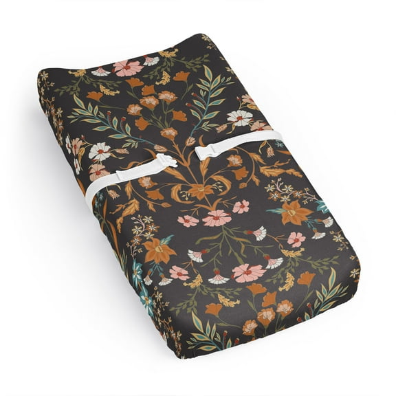 Sweet Jojo Designs Boho Floral Wildflower Orange Black Blue Changing Pad Cover Sheet