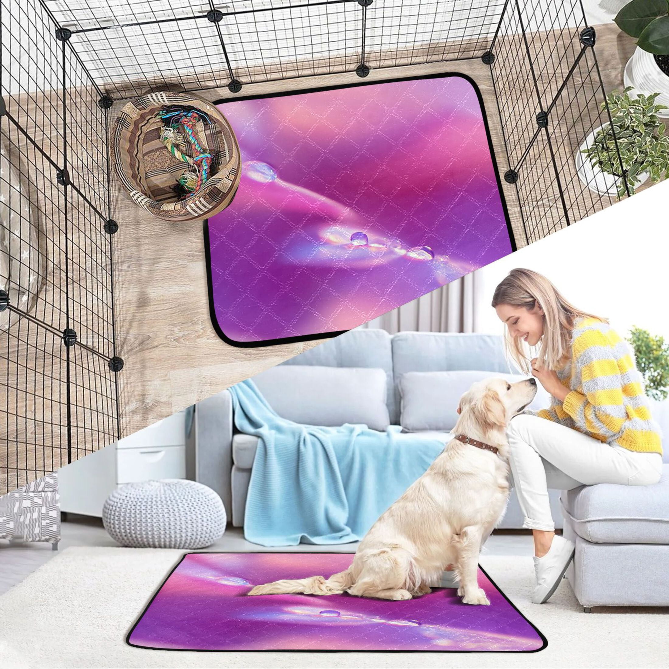 Washable Pet Pee Pads with Super Absorbent Reusable Training Pads for Dogs & Cats Pink Petal