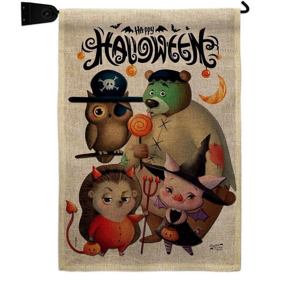Angeleno Heritage GS130413-DB-04 Halloween Friends Falltime 13 x 18.5. in. Double-Sided Decorative Horizontal House Garden Flag Set for Decoration Banner Yard Gift