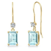Gem Stone King 14K Yellow Gold Sky Blue Topaz and Lab Grown Diamond Earrings for Women | 2.43 Cttw | Gemstone November Birthstone | Emerald Cut 7X5MM