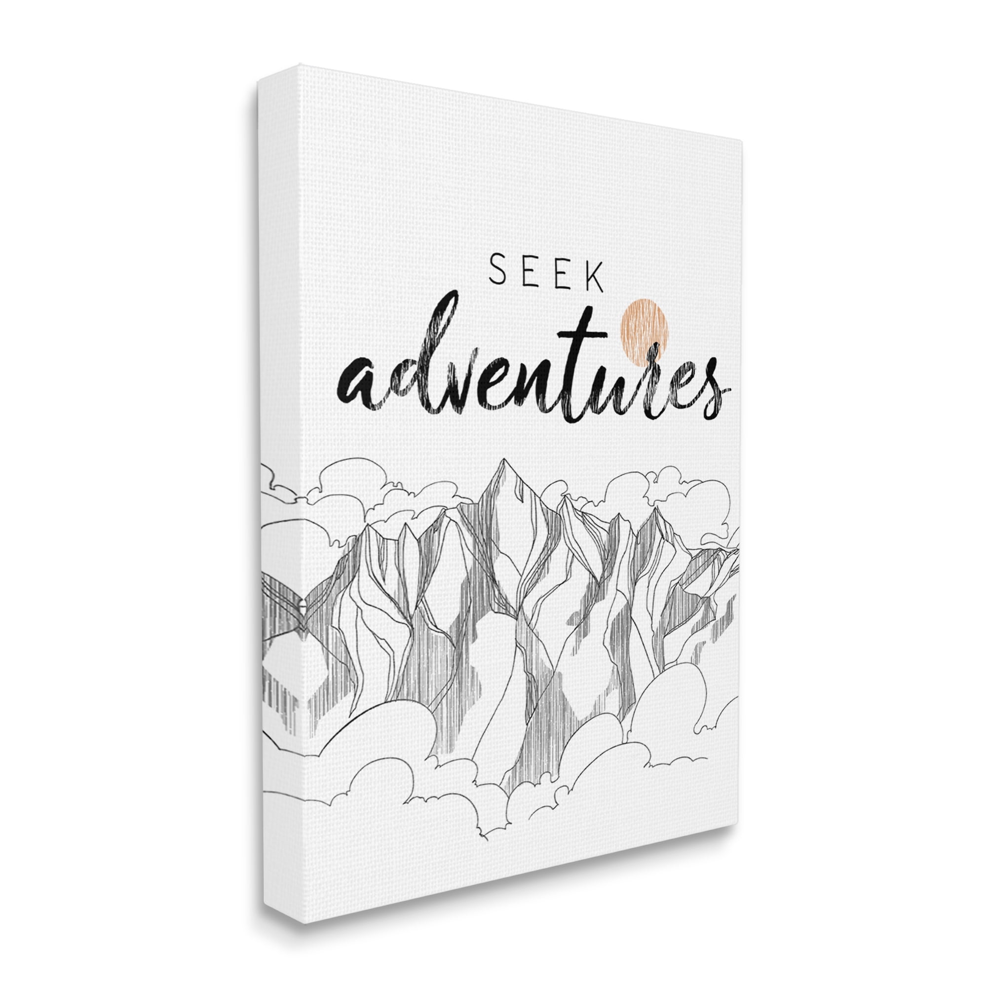 Stupell Industries Seek Adventures Phrase Mountain Peak Orange Sun, 16 x 20, Design by Raye Allison Creations