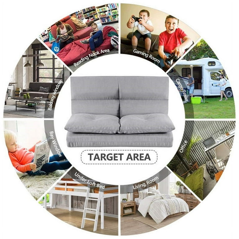 AUCHEN Folding Floor Sofa Bed Adjustable Floor Couch and Sofa Video Gaming Sofa Lounge Sofa 5 Reclining Position Adjustable Fabric Folding Sofa