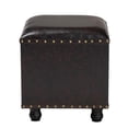 thumbnail image 5 of Charlier Rustic Antique Inspired Faux Leather Upholstered Wood Storage Ottoman with Book Spine Drawer, 5 of 11