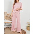 thumbnail image 4 of DAKIMOE Womens Pajamas Sets Short Sleeve Knit Pullover Tops with Wide Leg Pants 2 Piece Soft Lounge Sets for Women Sleepwear Loungewear Pjs Travel Comfy Trendy Clothes S to XL, Pink, XL, 4 of 7