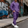 thumbnail image 2 of Domzest 2026 New Mens Sweatsuits 2 Piece Set Tracksuit Jogging Hooded Full Zip Big and Tall Fall Outfits Long Sleeve Sports Crew Neck Suit Set With pocket Purple 3XL-Large, 2 of 7