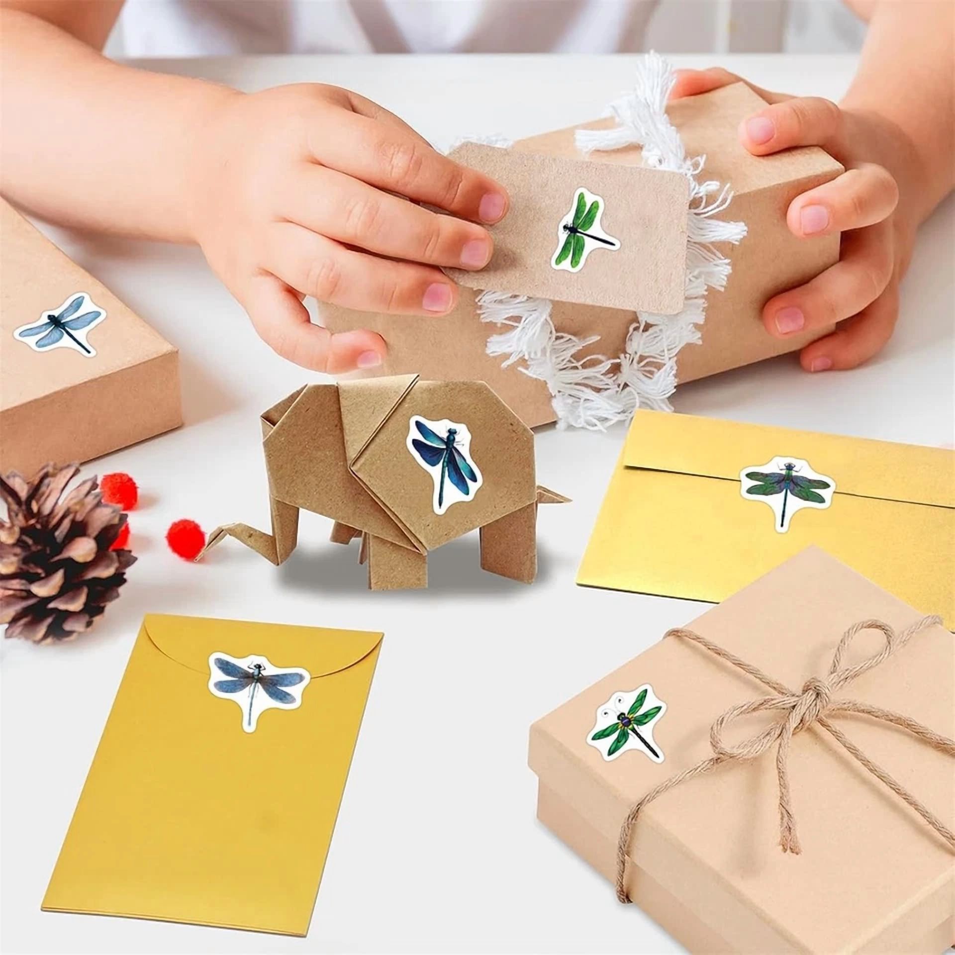 BUTTERFLY- 500 Pcs Dragonfly Stickers Roll For Kids, Mixed Theme Cyan