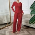 thumbnail image 4 of sdhkgrrt Women's 2 Piece Pajama Set Round Neck Long Sleeve Pullover Wide Leg Pants Fall Winter Casual Tracksuit Soft Stretchy Comfy Matching Lounge Outfit, Red XL, 4 of 6