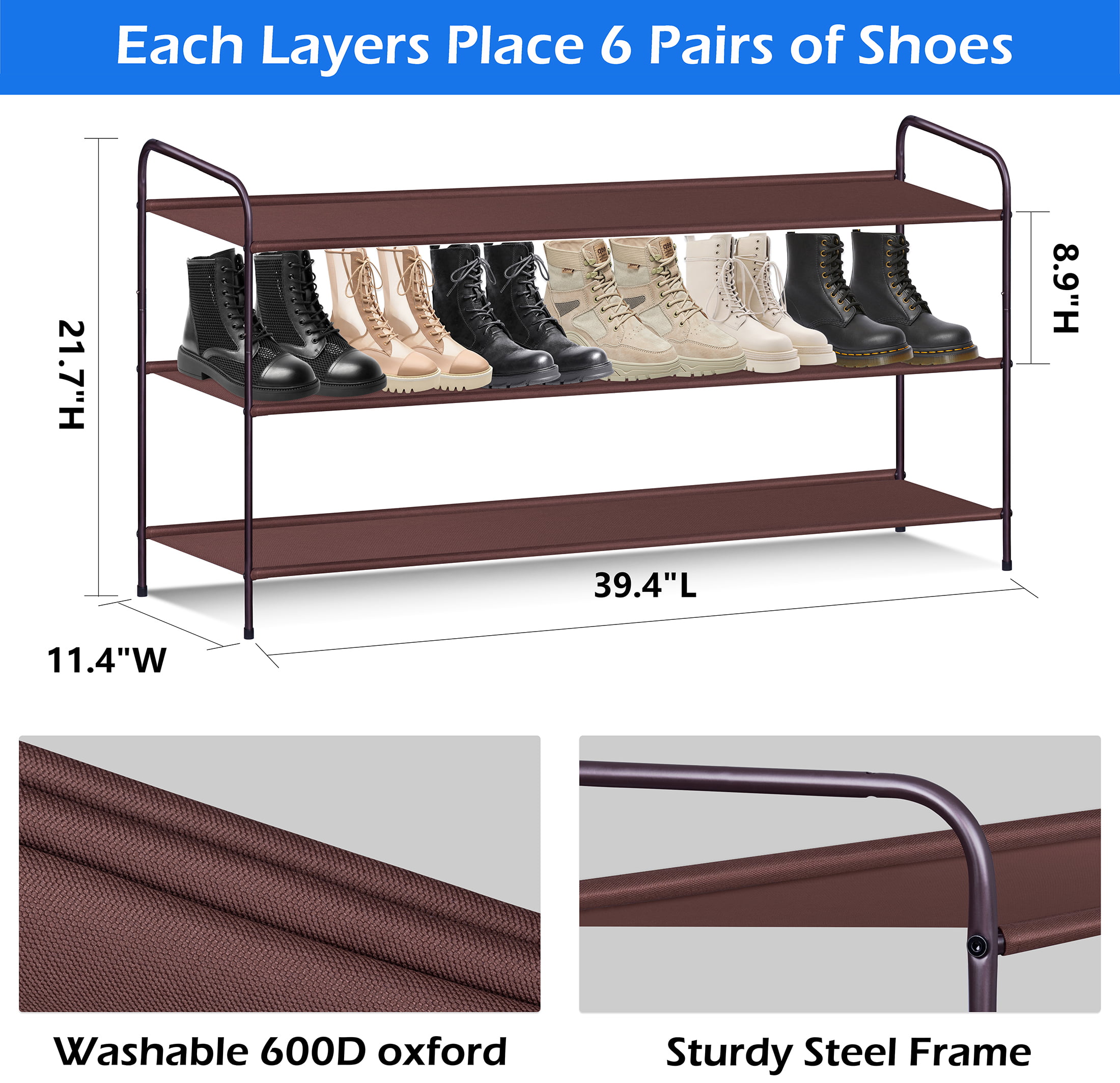 3-Tier Long Shoe Rack for Closet Stackable Wide Shoe Shelf Organizer and  Storage for Floor, Entryway (Bronze/Brown) – Built to Order, Made in USA,  Custom Furniture – Free Delivery