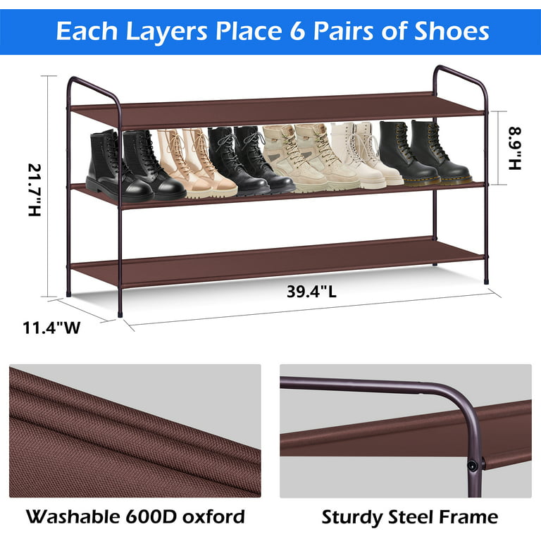 Long 3 Tier Shoe Rack for Closet Shoe Organizer Storage Stackable