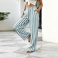 thumbnail image 5 of Womens Palazzo Pants 2026 Summer Linen Striped Wide Leg Trousers Elastic Waist Flowy Lounge Pant Pockets, L, 5 of 6