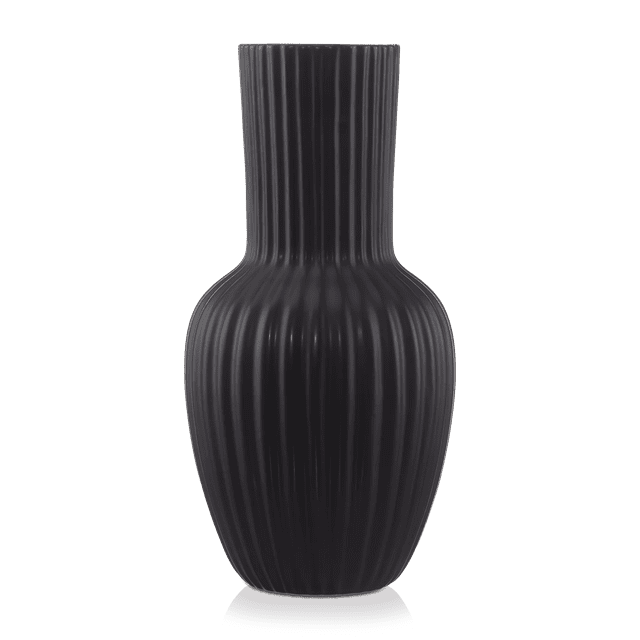 Bouclair Black Ribbed Ceramic Table Vase 9 X 12 in (22.8 X 30.4 cm)
