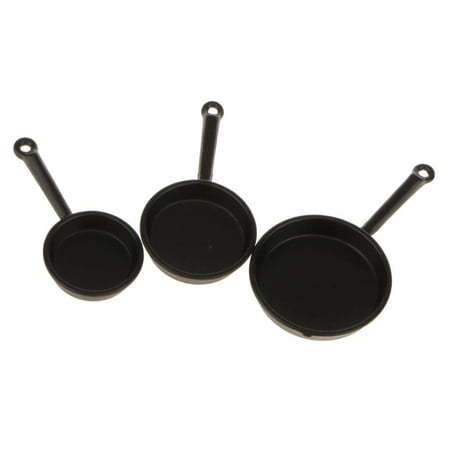 

Dollhouse Miniature Black Metal Frypan Frying Pans Cooking Pot Cookware 1/12 of 3pcs