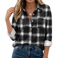 thumbnail image 2 of Yertdoel Flannel Shirt Women Long Sleeve Plaid Lapel Open Front Button Down Shirts Stylish Casual Soft Cozy Cardigan Jackets, 2 of 6