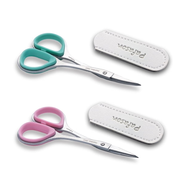 PAFASON Small Travel Cuticle Scissor Set, 2PC Multi-Purpose Curved and Straight Precision Tip Manicure Pedicure Beauty Grooming Tool for Nail Dry Skin,Stainless Steel, Premium Leather Cases