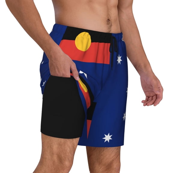Men's Australian Flag With Aboriginal Flag Swim Trunks with Compression Liner Bathing Suit Swimwear