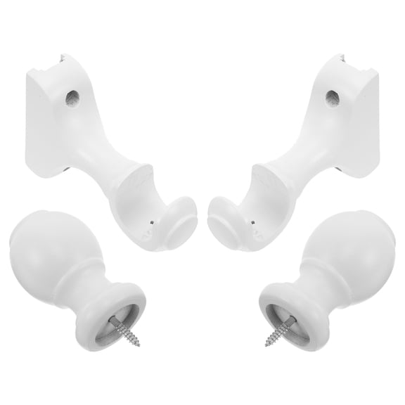 IFANLANDOR 1Set Decorative White Wood Curtain Rod End Caps and Support Brackets for Quiet Curtain Gliding
