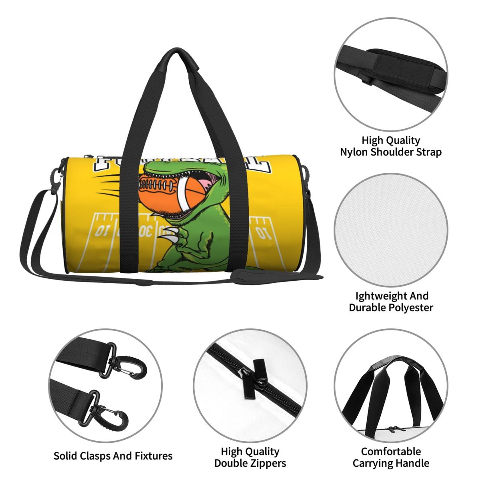 Vsdgher T-Rex Playing Football 45L Foldable Duffel Bag, Sports Gym Bag,Overnight Bag, Portable Weekender Bag for Airplanes