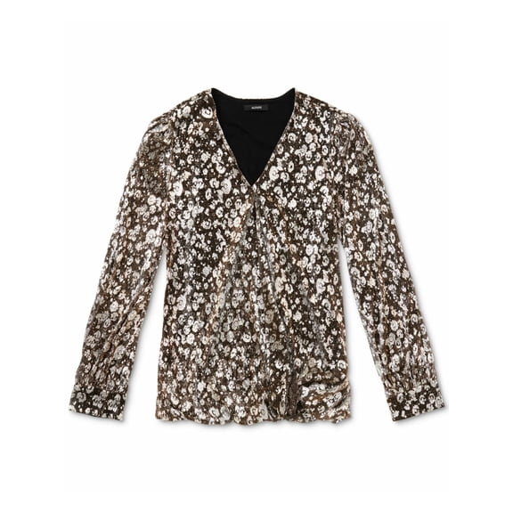 ALFANI Womens Gold Long Sleeve V Neck Top M