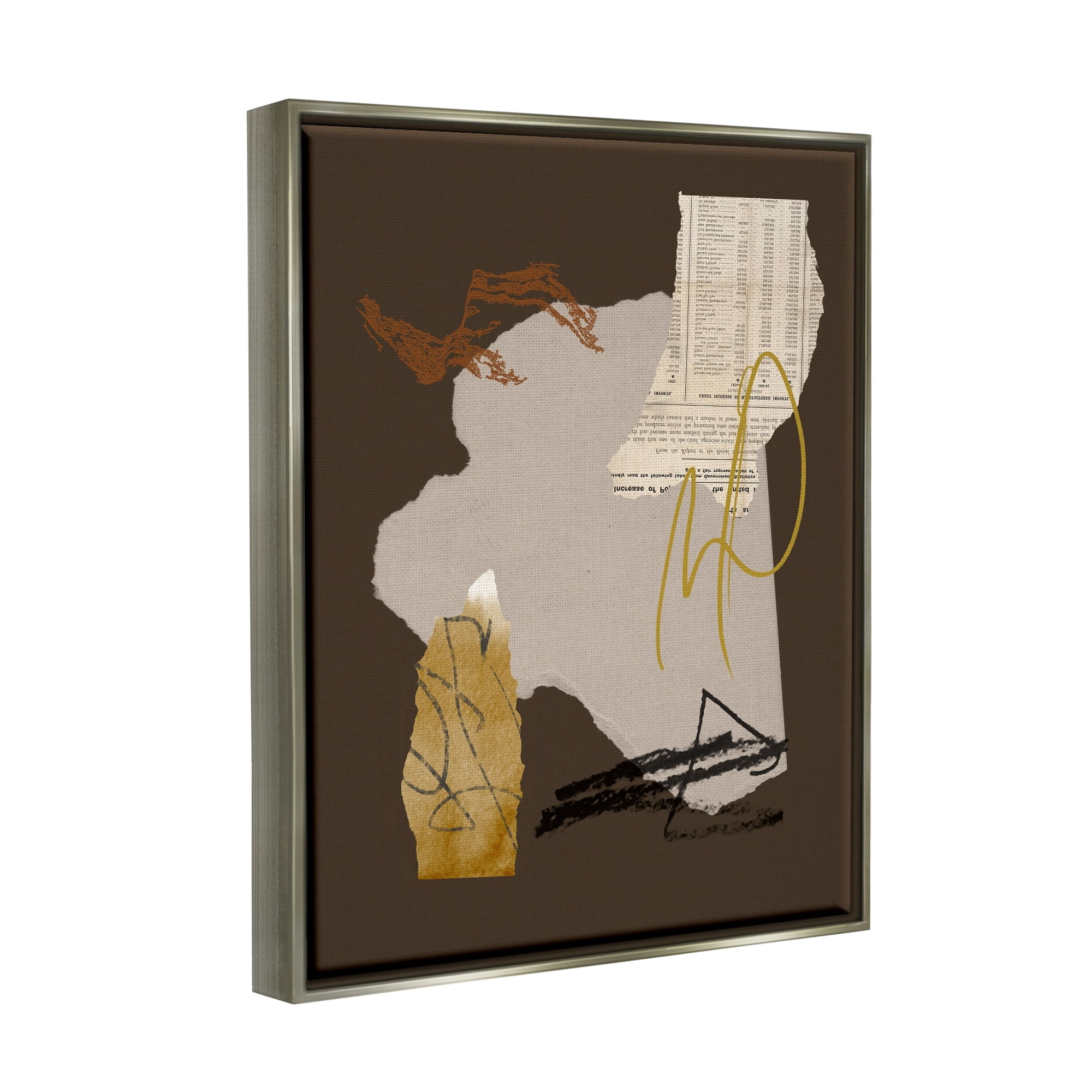 Stupell Industries Abstract Layered Paper Clippings Collage Modern Design Graphic Art Luster Gray Floating Framed Canvas Print Wall Art, Design by Melissa Wang
