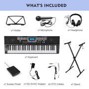 Mustar 61 Lighted Keys Electronic Keyboard Piano Set with USB MIDI, Headphones, Microphone, Sustain Pedal, Stand for Beginner