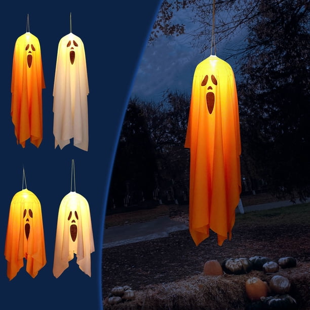 Fiudx Linterna Fantasma de Halloween, Lámpara Colgante de Calabaza con Luz Led, Efecto de Brillo Espeluznante, Decoración para Interiores y Exteriores, Accesorio para Disfraz de Fiesta, Batería Inclu
