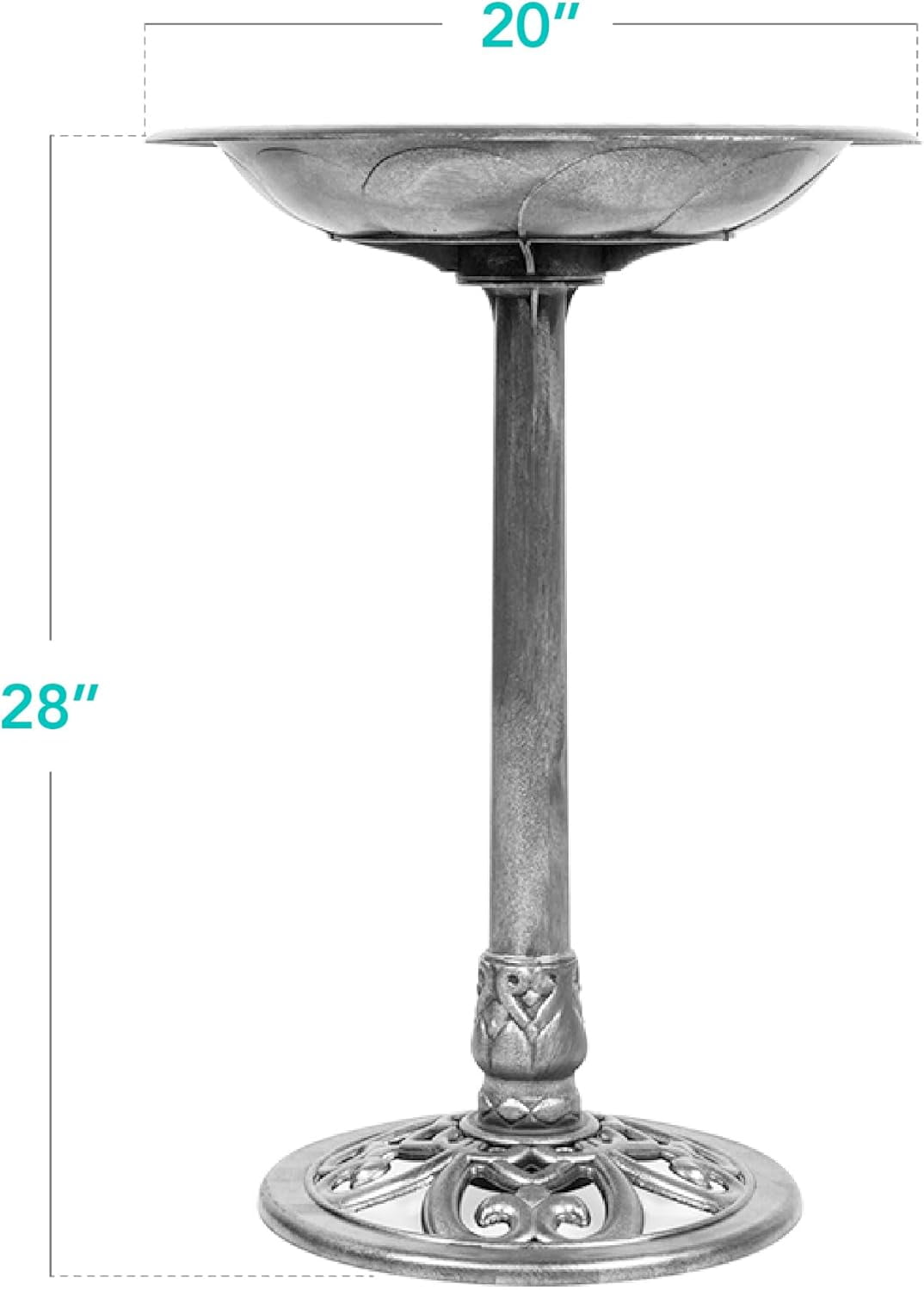 HJTER 28in Pedestal Bird Bath, Vintage Outdoor Resin Accent Decoration w/Fleur-de-Lis Accents - Stone
