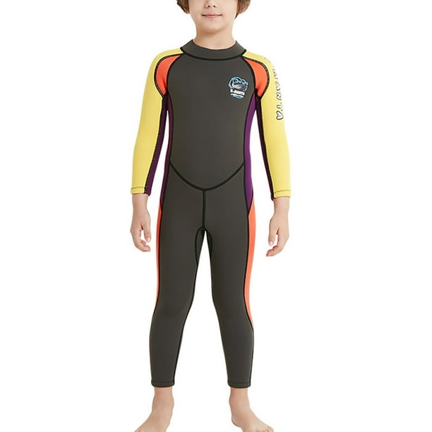 Kids Wet Suit WIth Short Sleeved 2.5mm Neoprene Keep Warm Swimsuit for  Swimming S Yellow