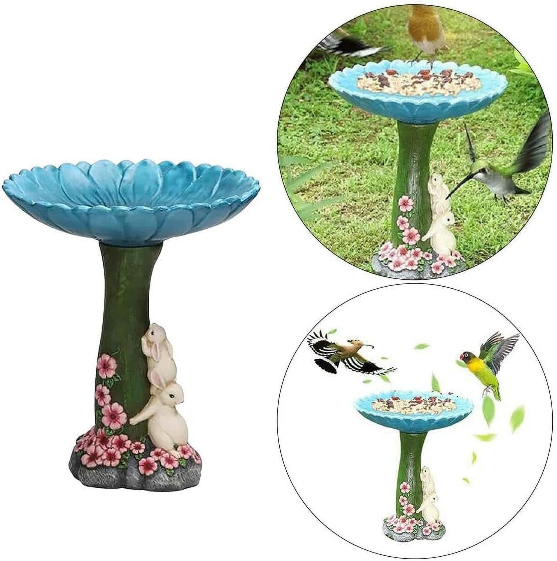 Bird Bath for Outside, Resin Rabbit Frog Ornament Birdbath, Antique Garden Bird Bath Bowl Statue Bird Drinking Feeder Decoration for Outdoor Patio Yard Lawn Backyard Desktop Tabletop Shelf