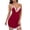 Red, variant on Women Lace Trim Lingerie Dress Soft Satin Solid Color Lightweight Summer Sleepwear Deep V Spaghetti Strap Cross Back Split Hem Loose Plus Size Home Date Night Nightgown
