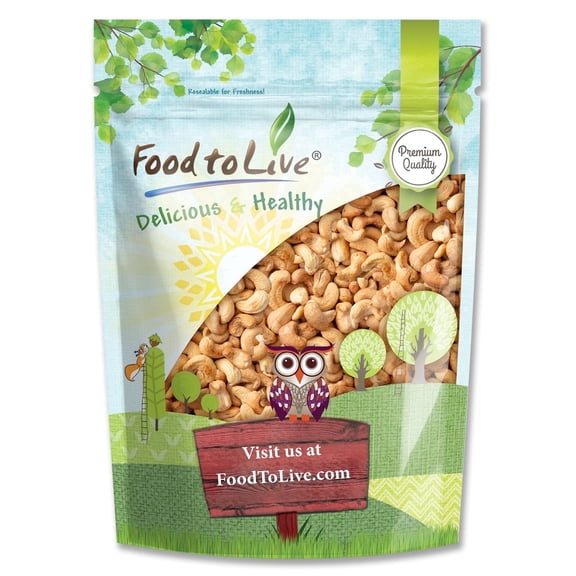 Roasted Whole Cashews with Himalayan Salt, 8 Ounces - Kosher, Vegan - by Food to Live