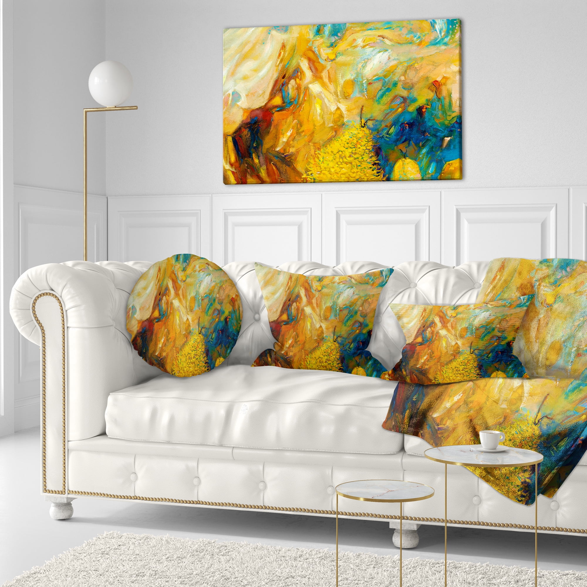 Designart Abstract Yellow Collage - Abstract Throw Pillow - 12x20