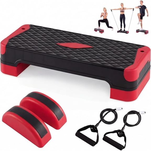 BarefHaven Aerobic Step Platform, 660lbs Adjustable 5 in 1 Exercise Stepper,Red