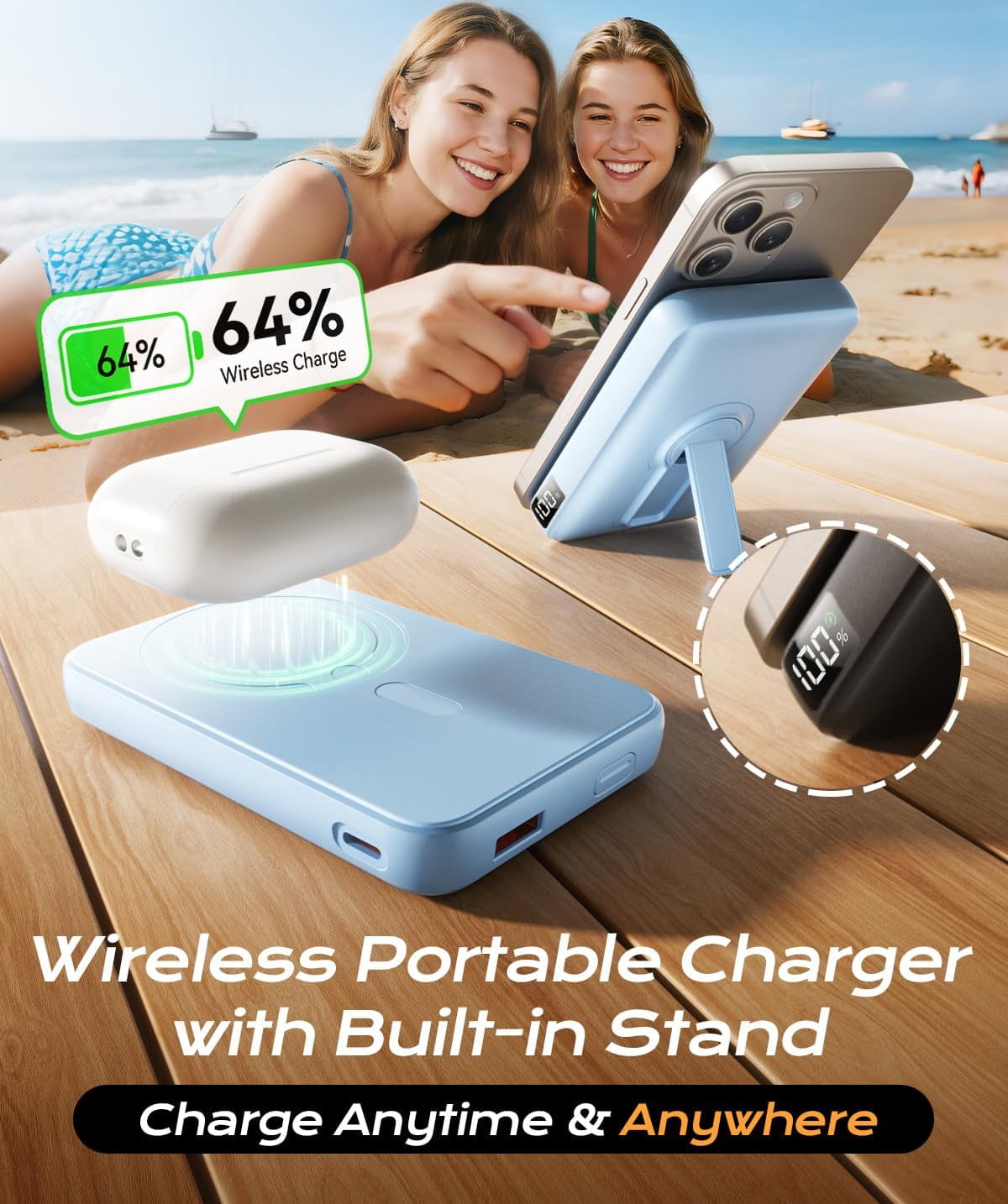 Magnetic Wireless Portable Charger, 12000mAh Power Bank, Fast Charging Battery Pack Compatible for iPhone 17/16/15/14/13, Blue