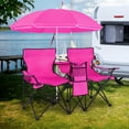 thumbnail image 2 of Costway Chaise Double Pliante Portable de Pique-Nique avec Parasol, Table, Glacière, Chaise de Plage et de Camping, Rose, 2 of 10