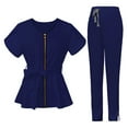 thumbnail image 5 of WULMLEO 2 Piece Scrub Sets for Women V Neck Medical Scrubs Outfits Stretch Short Sleeve Trendy Nurse Uniform Tops and Pants Petite Fashion Zip up Comfortable Nursing Workwear Navy L, 5 of 5