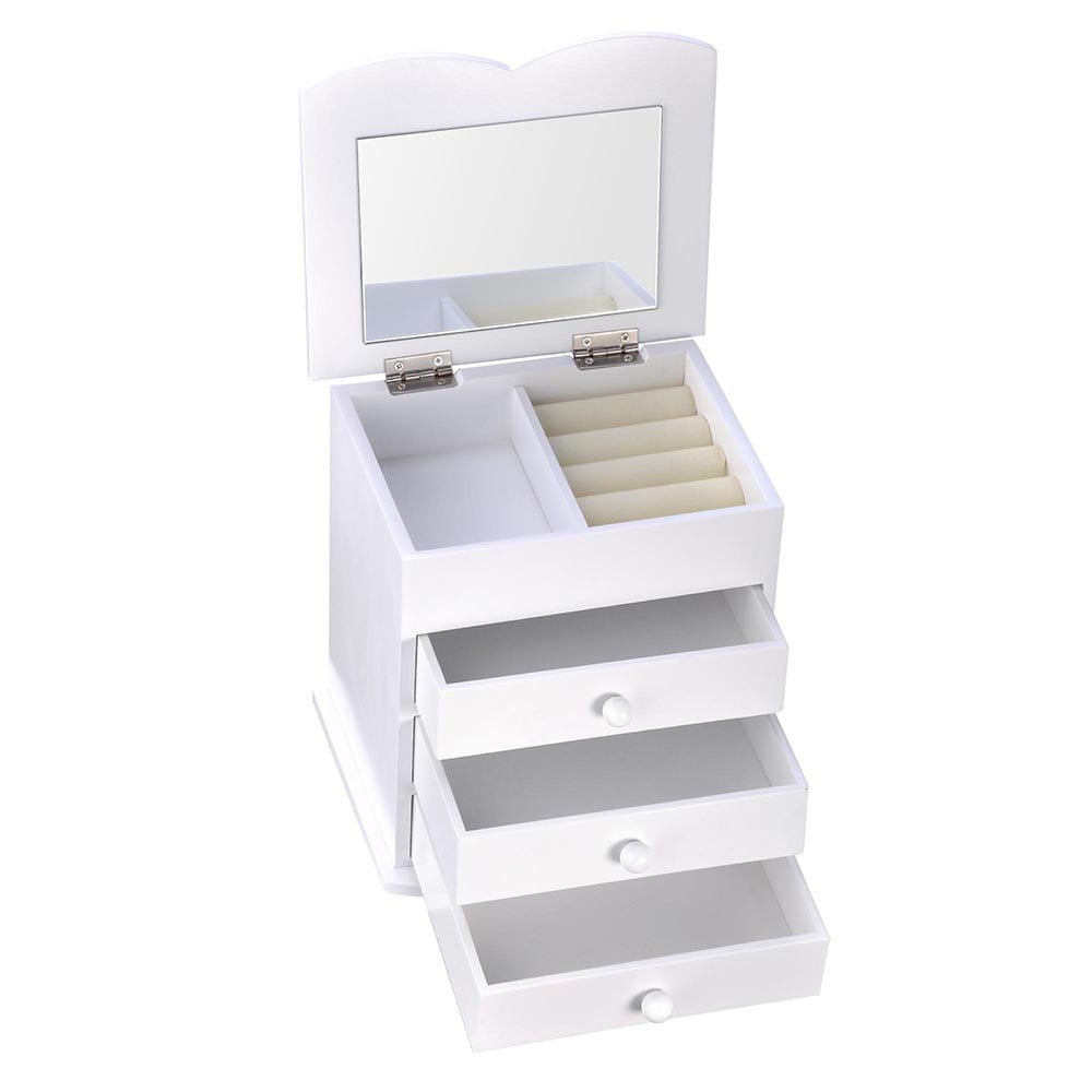 Yescom Wooden Jewelry Box Built In Mirror Ring Earring Necklace Organizer Storage Case Black White