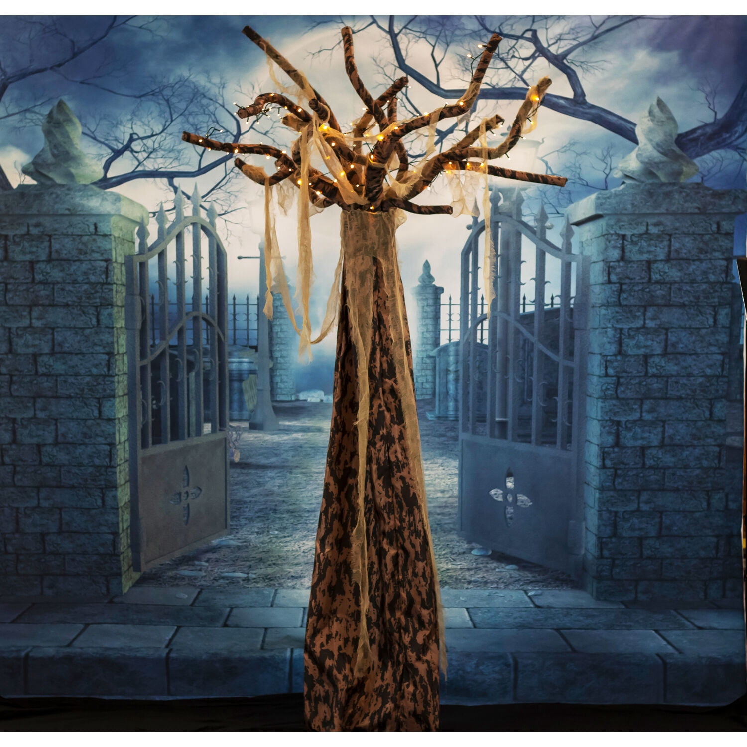 Haunted Hill Farm 8.5 ft Orgone the Ghost Tree, Prelit Indoor or Covered Outdoor Halloween Decoration, Plug-In, HHTREE-5L