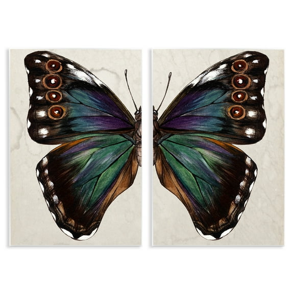 Stupell Industries Colorful Purple Green Butterfly Animals Painting Unframed Art Print Wall Art, 10 x 15, Set of 2
