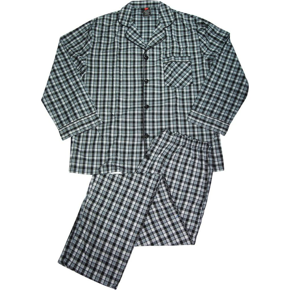 Hanes - Men's Broadcloth Long Sleeve Pajama Set - Walmart.com - Walmart.com