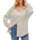 thumbnail image 1 of Camisa con bolsillos de color liso para mujer: top de punto holgado de manga larga, poliéster, versátil para primavera/otoño, tallas US 4-12, EU 34-42, 1 of 8