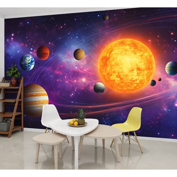 Wallpaper Solar System Planets Orbiting Sun Space Peel and Stick Wall Murals 69"H x 96"W Removable PVC Wall Paper Self-Adhesive Wall Paintings Art Decor for Bedroom Living Room