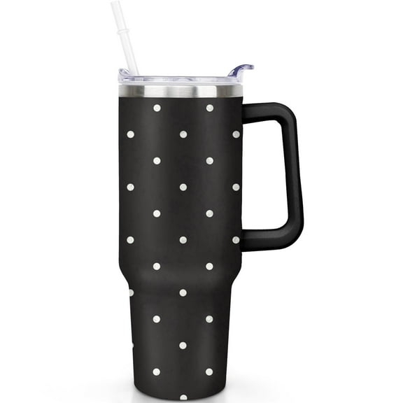 Polka Dots 40oz Travel Tumbler with Handle Stainless Steel Vacuum Insulated Flip Straw Lid Leak Proof Cup Gift for Him Her Travel Accessories Must Have