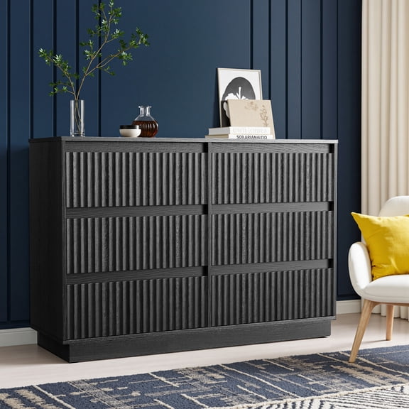 UPGO Wood Dresser, 6 Drawer Dresser for Bedroom, Modern Chest of Drawers with Deep Drawers Waterproof Living Room, Hallway, Entryway,Black